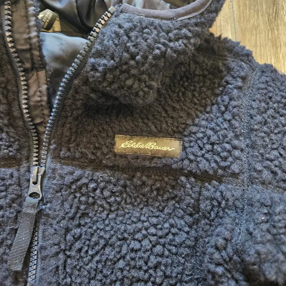 Eddie Bauer Kids Quest Plush Hooded Fleece‎ Jacket Boys XS 5/6 Navy Full Zip